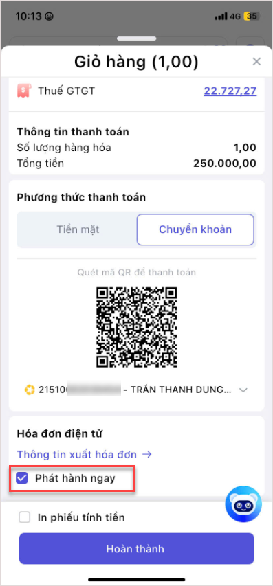 Hướng dẫn xuất hóa đơn trên điện thoại