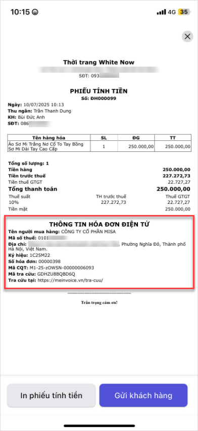 Hướng dẫn xuất hóa đơn trên điện thoại