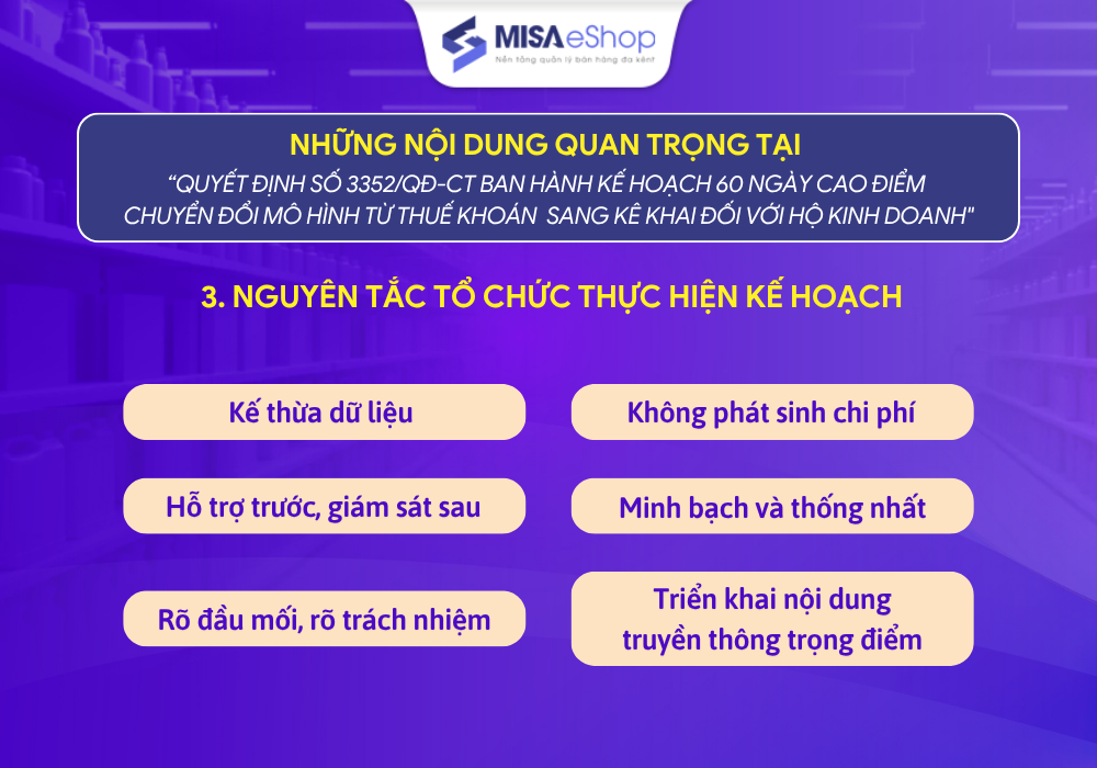 Nguyên tắc tổ chức thực hiện kế hoạch theo Quyết định số 3352/QĐ-CT