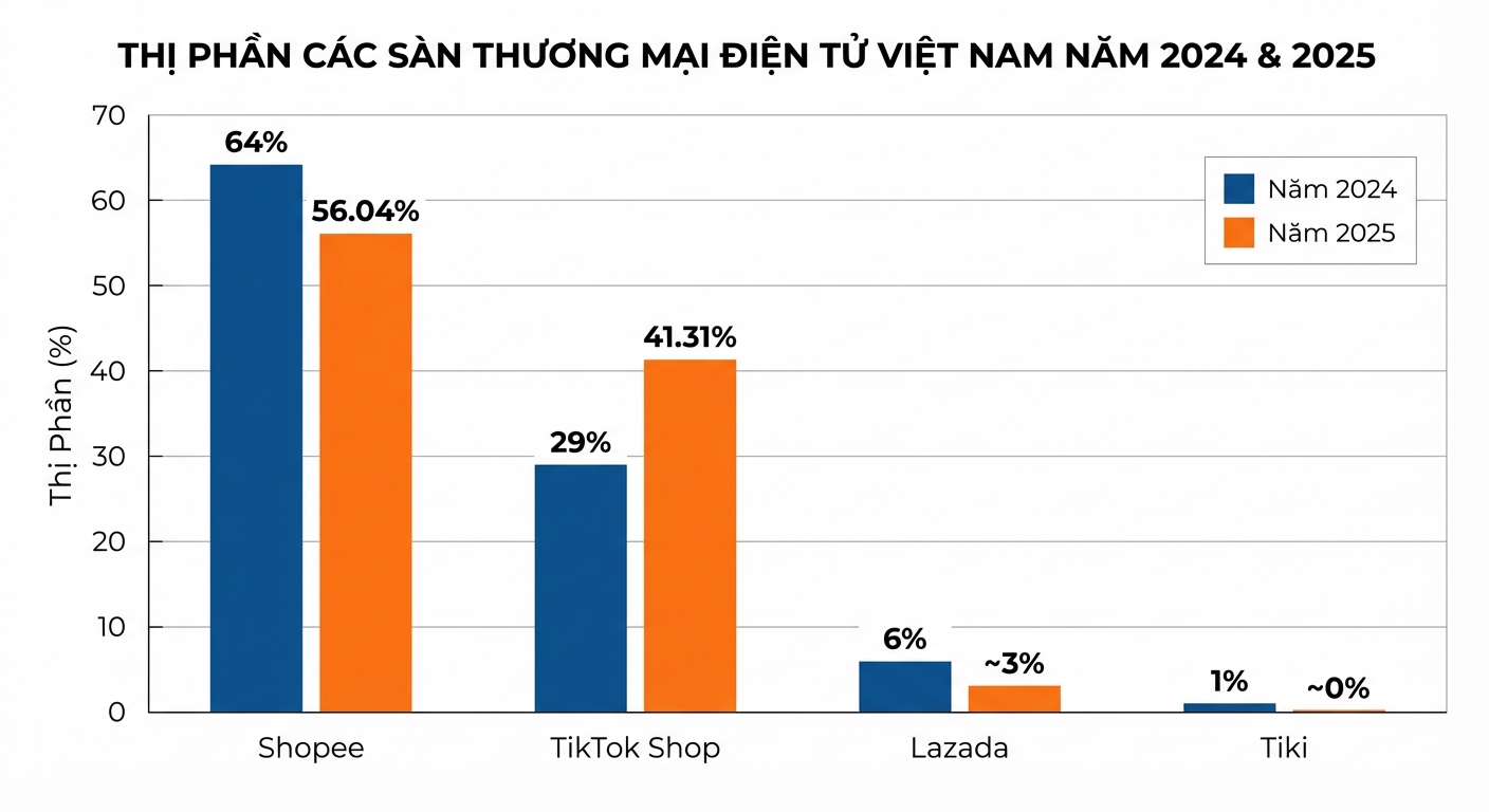 Thị phần sàn thương mại điện tử 2024 và 2025