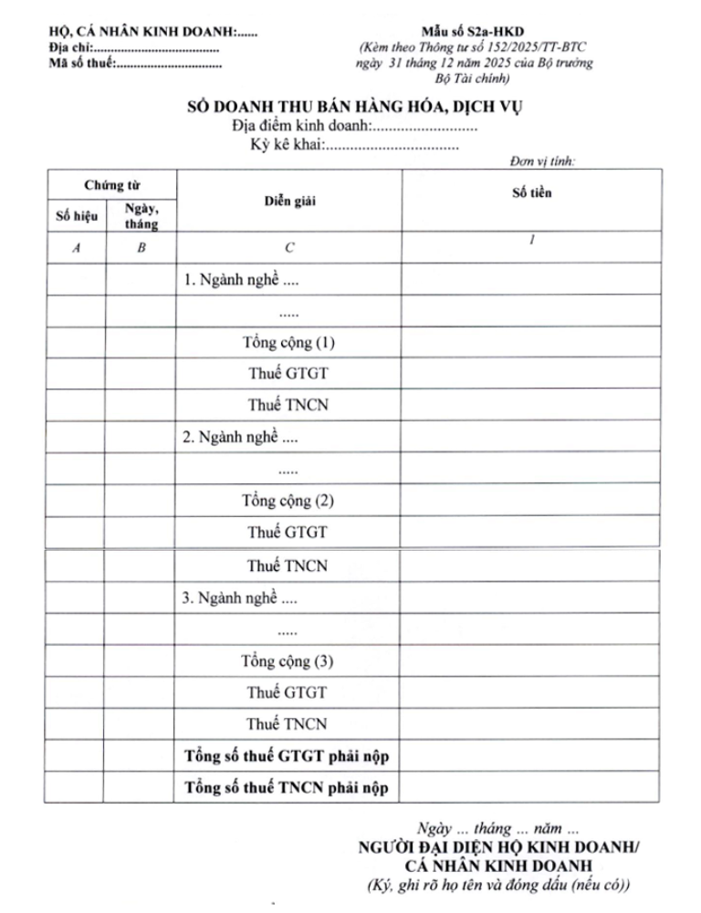 Mẫu sổ S2a- HKD