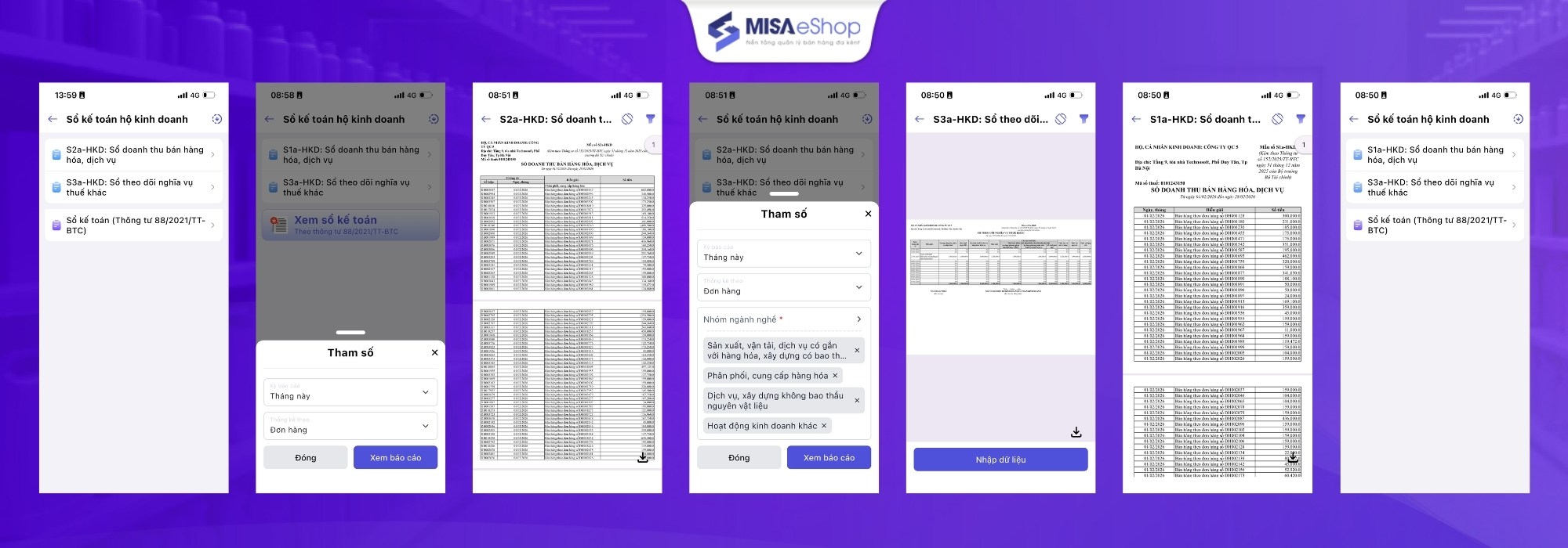 sổ sách kế toán trên phần mềm misa eshop
