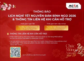 TẬP ĐOÀN MISA THÔNG BÁO LỊCH NGHỈ TẾT NGUYÊN ĐÁN BÍNH NGỌ 2026 & THÔNG TIN LIÊN HỆ KHI CẦN HỖ TRỢ