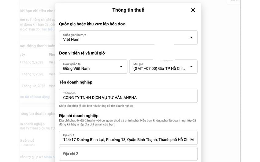 Hướng dẫn cách lấy hóa đơn VAT chi phí chạy quảng cáo Facebook