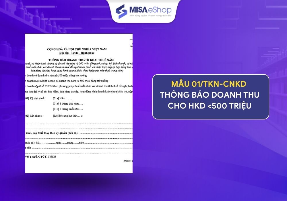 mẫu thông báo doanh thu cho hộ kinh doanh dưới 500 triệu