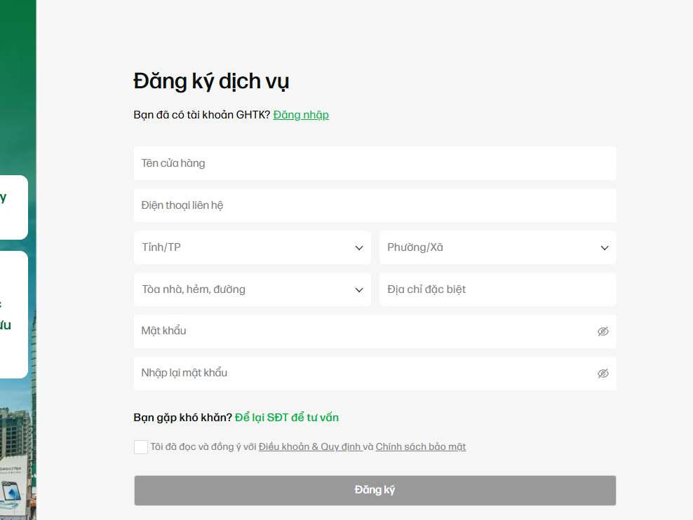 Đăng ký tài khoản GHTK