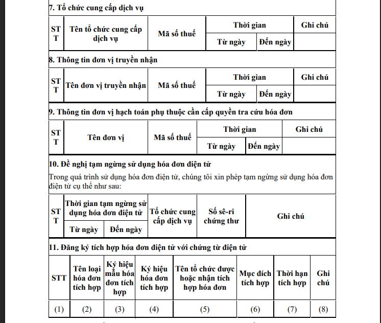 Mục 7 8 9 10 11 trong tờ khai