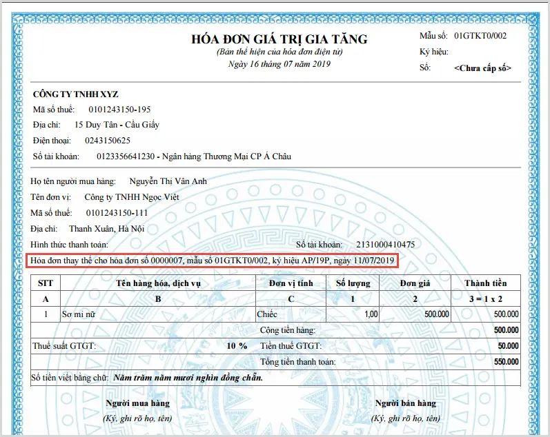 Tên hàng hóa trên hóa đơn
