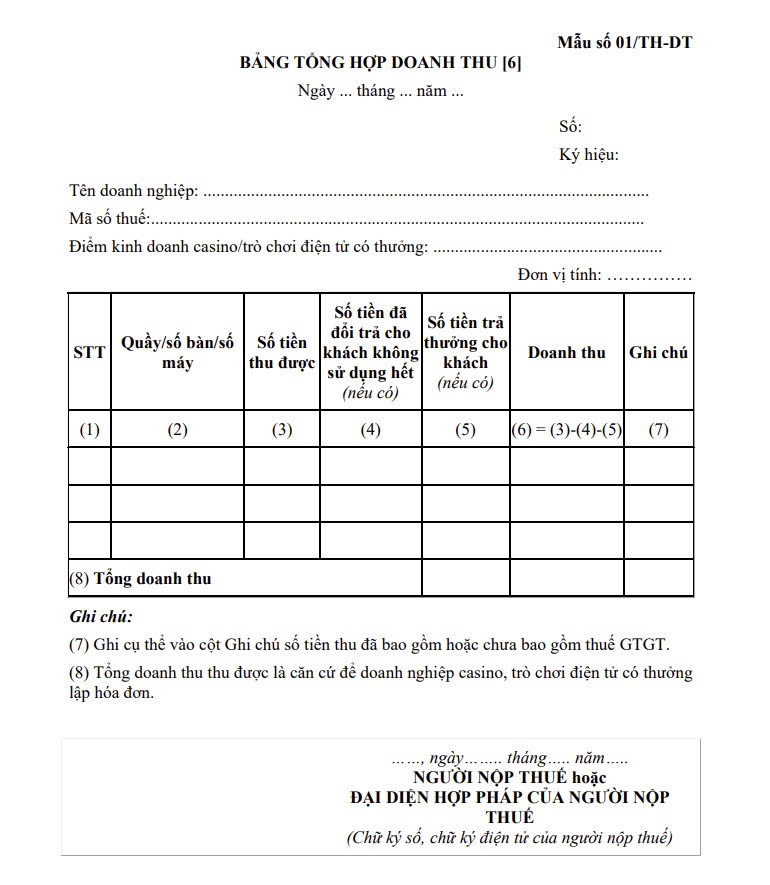 Mẫu 01/TH-DT được ban hành kèm theo thông tư 91