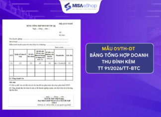 Mẫu 01/TH-DT – Bảng tổng hợp doanh thu đính kèm TT 91/2026/TT-BTC Mẫu 01/TH-DT