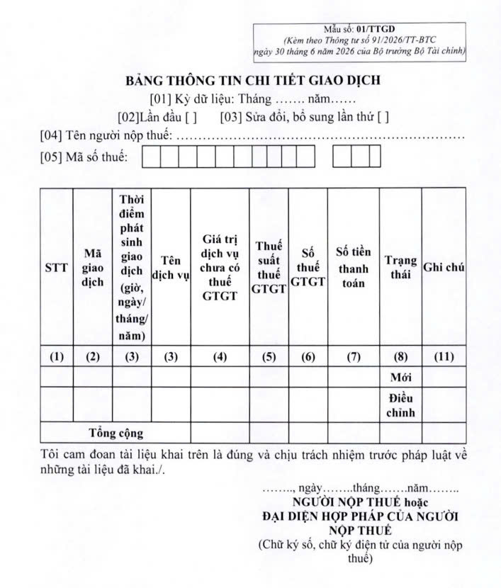 Mẫu số 01-TTDG được ban hành kèm theo thông tư 91